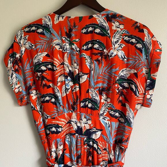 LOFT Womens Floral Short Capped Sleeve Button Down Dress with Belt in Red Size 6 - Picture 12 of 15